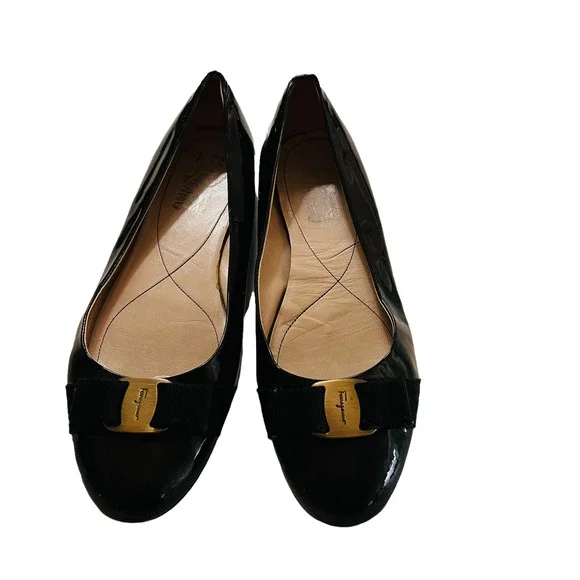 Salvatore Feragamo Varina Patent Leather Ballet Flat Shoes Size 10 Black - Picture 2 of 9